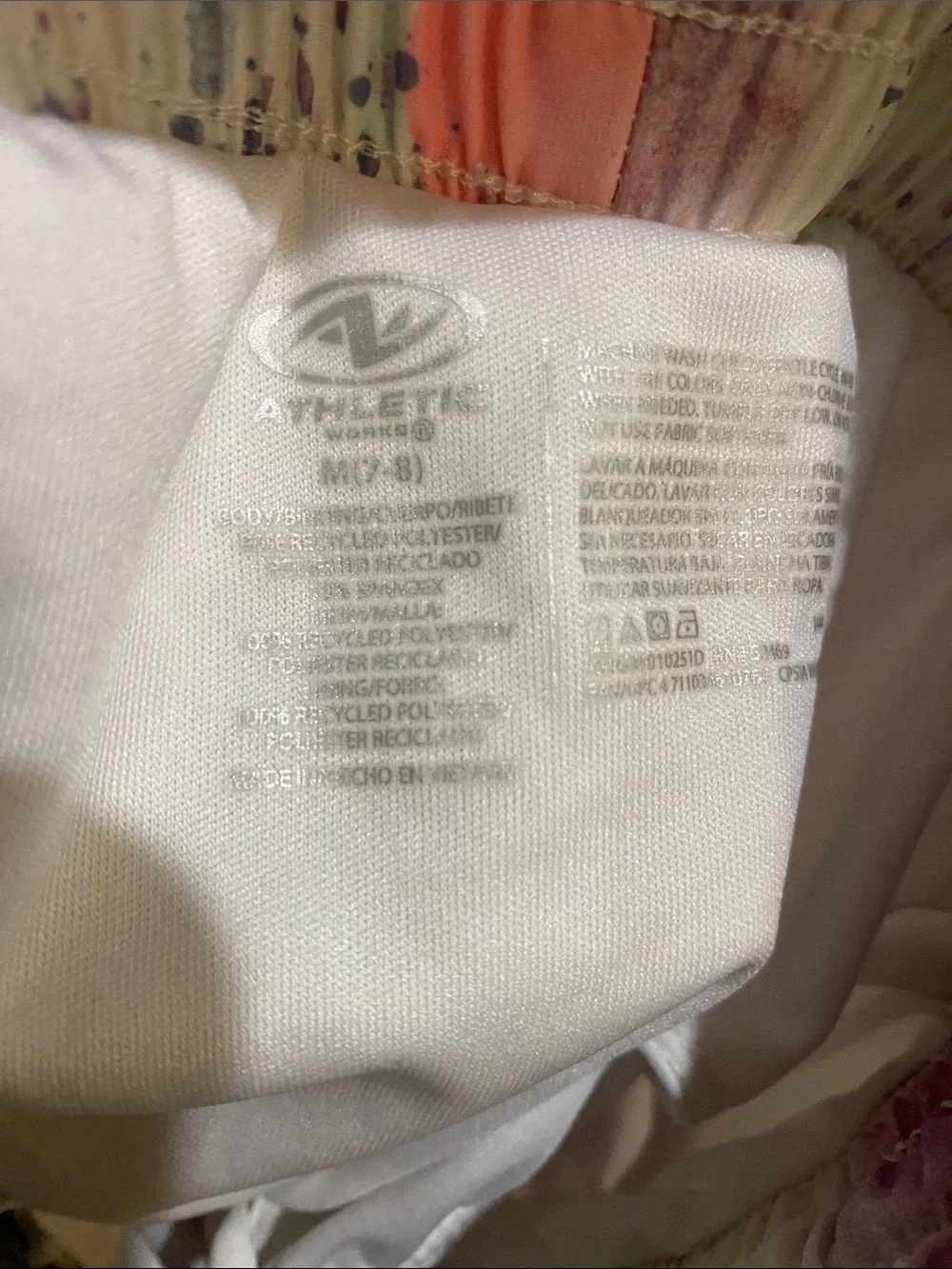 Athletic Works White Shorts with Pink and Purple Splash Print